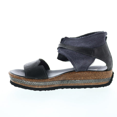 Think! Zega 80381-09 Womens Black Leather Hook & Loop Strap Sandals Shoes