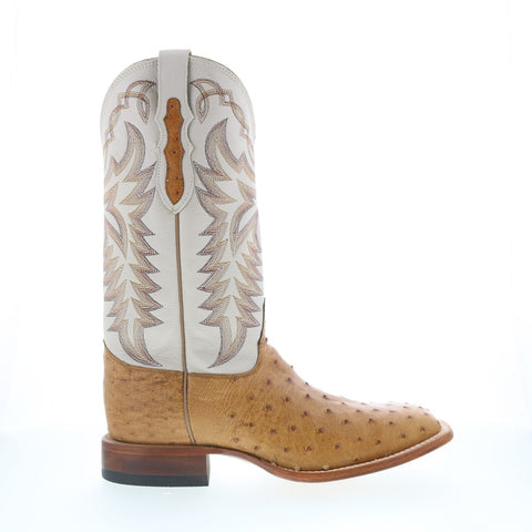 Justin Boots Pascoe Full Quill Ostrich Made In USA Mens Brown Wide Boots