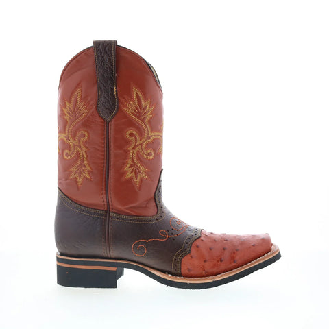 Men's King Exotic Square Toe Ostrich Boots Rubber Sole & Saddle Brown (48160307) main image 1