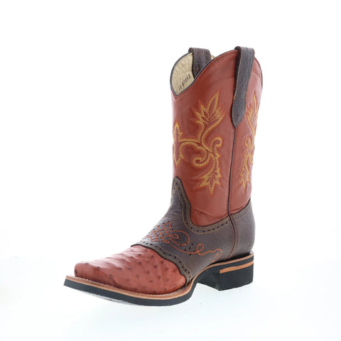 Men's King Exotic Square Toe Ostrich Boots Rubber Sole & Saddle Cognac (48160303) main image 1