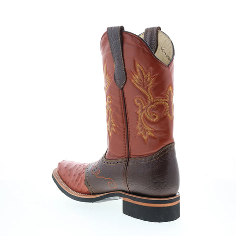 Men's King Exotic Square Toe Ostrich Boots Rubber Sole & Saddle Cognac (48160303)
