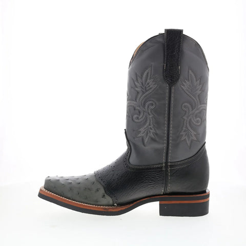 King Exotic Ostrich Saddle Mid Square Rubber Sole Mens Gray Wide Cowboy Western Boots