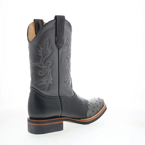 King Exotic Ostrich Saddle Mid Square Rubber Sole Mens Gray Wide Cowboy Western Boots
