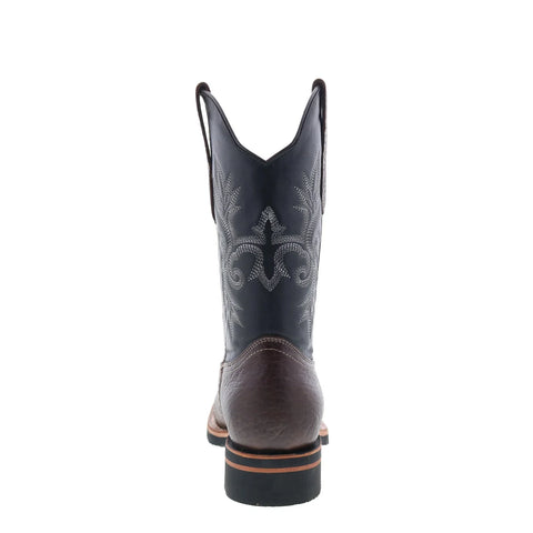 King Exotic R-Stone Finish Saddle Mid Square Leather Sole Mens Black Wide Cowboy Western Boots