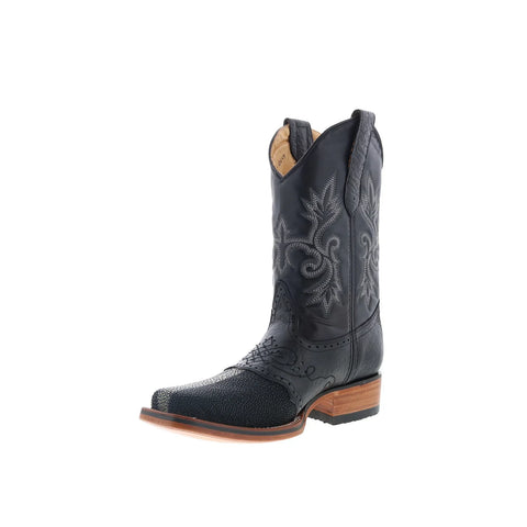 King Exotic Stingray Polished Mens Black Wide Cowboy Western Boots