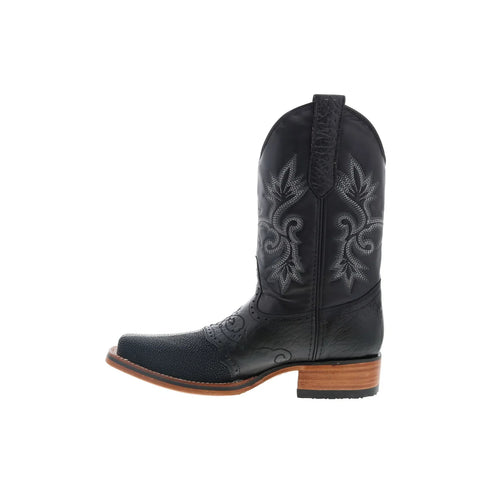 King Exotic Stingray Polished Mens Black Wide Cowboy Western Boots