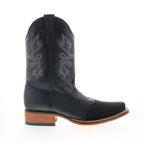 King Exotic Polished Stingray Mens Black Wide Cowboy Western Boots