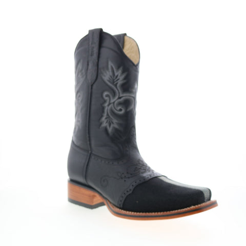 King Exotic Polished Stingray Mens Black Wide Cowboy Western Boots