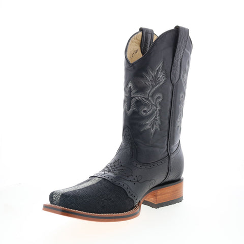 King Exotic Polished Stingray Mens Black Wide Cowboy Western Boots