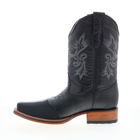 King Exotic Polished Stingray Mens Black Wide Cowboy Western Boots