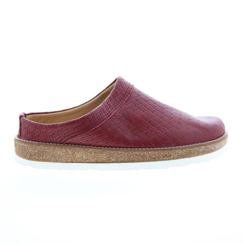 Haflinger Travel 818010-1670H Womens Red Leather Slip On Clog Flats Shoes