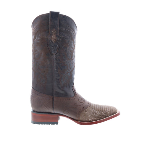 Los Altos Square Toe Teju Lizard Saddle Mens Brown Wide Cowboy Western Boots
