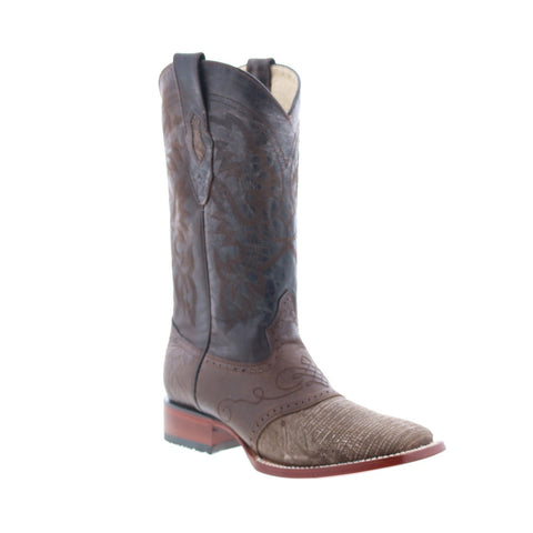 Los Altos Wide Square Toe Teju Lizard Mens Brown Wide Cowboy Western Boots