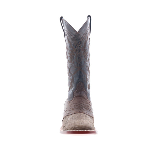 Los Altos Square Toe Teju Lizard Saddle Mens Brown Wide Cowboy Western Boots