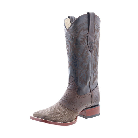 Los Altos Square Toe Teju Lizard Saddle Mens Brown Wide Cowboy Western Boots