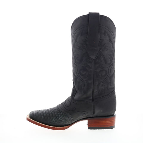 Los Altos Wide Square Toe Teju Lizard Mens Black Wide Cowboy Western Boots