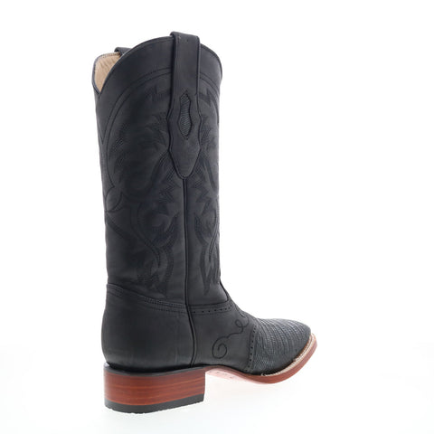 Los Altos Wide Square Toe Teju Lizard Mens Black Wide Cowboy Western Boots