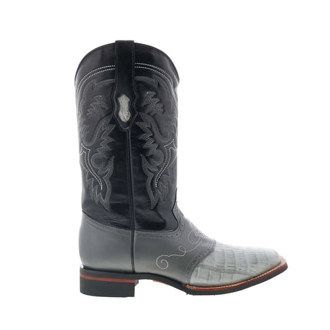 King Exotic Caiman Belly Saddle Mid Square Rubber Sole Mens Gray Wide Cowboy Western Boots