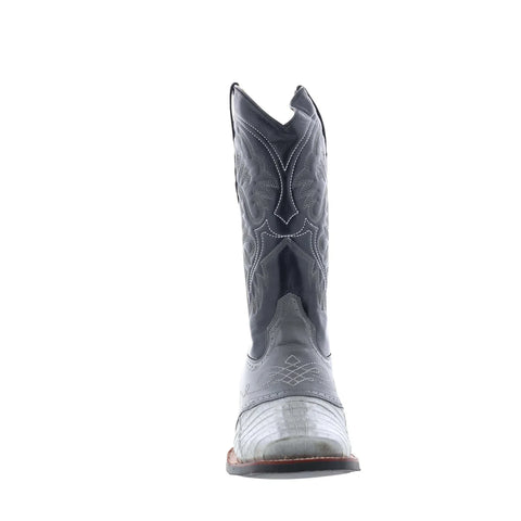 King Exotic Caiman Belly Saddle Mid Square Rubber Sole Mens Gray Wide Cowboy Western Boots