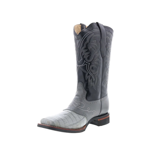 King Exotic Caiman Belly Saddle Mid Square Rubber Sole Mens Gray Wide Cowboy Western Boots