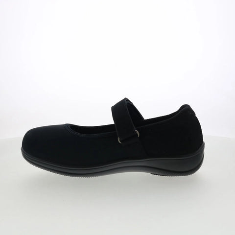 Orthofeet Springfield 827 Womens Black Extra Wide Suede Mary Jane Flats Shoes