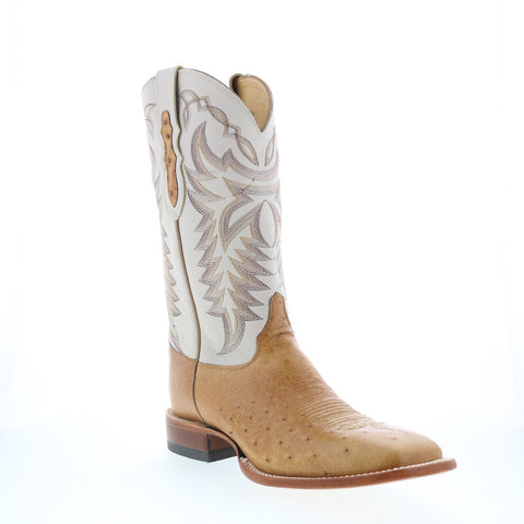 Justin Boots Pascoe Smooth Ostrich Made In USA Mens Brown Wide Western Boots