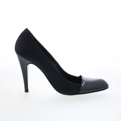 Calvin Klein Vernice 8586 Womens Black Leather Slip On Pumps Heels Shoes