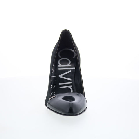 Calvin Klein Vernice 8586 Womens Black Leather Slip On Pumps Heels Shoes