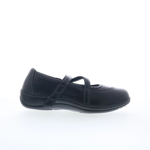Orthofeet Celina 865 Womens Black Narrow Suede Strap Mary Jane Flats Shoes