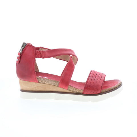 Miz Mooz Trace 866063-202-6928 Womens Red Leather Wedges Sandals Shoes