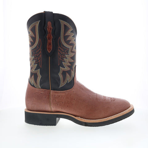 Justin Boots Pascoe Smooth Ostrich Made In USA Mens Black Wide Western Boots