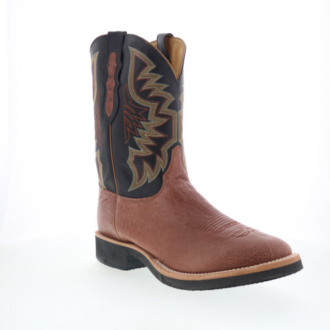 Justin Boots Pascoe Smooth Ostrich Made In USA Mens Black Wide Western Boots