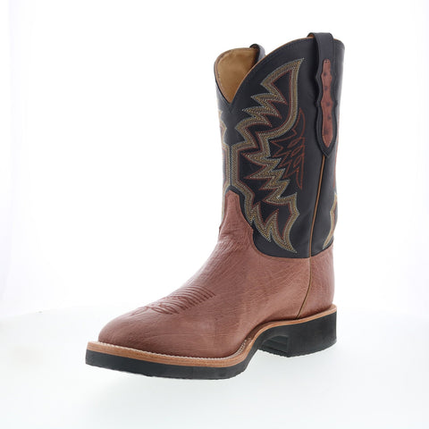 Justin Boots Pascoe Smooth Ostrich Made In USA Mens Black Wide Western Boots