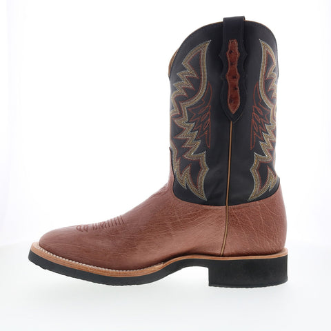 Justin Boots Pascoe Smooth Ostrich Made In USA Mens Black Wide Western Boots