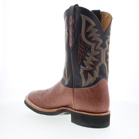 Justin Boots Pascoe Smooth Ostrich Made In USA Mens Black Wide Western Boots
