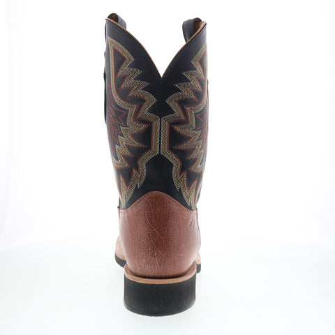 Justin Boots Pascoe Smooth Ostrich Made In USA Mens Black Wide Western Boots