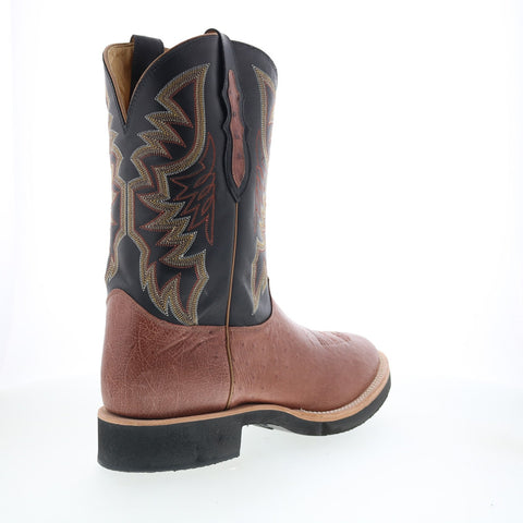 Justin Boots Pascoe Smooth Ostrich Made In USA Mens Black Wide Western Boots