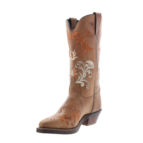 Sage 9072 Womens Brown Leather Slip On Cowboy Western Boots
