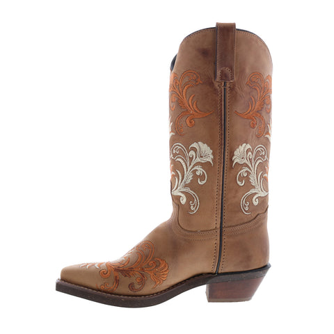 Sage 9072 Womens Brown Leather Slip On Cowboy Western Boots