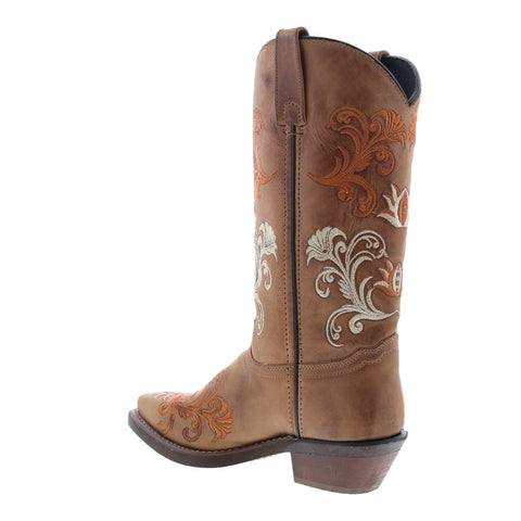 Sage 9072 Womens Brown Leather Slip On Cowboy Western Boots