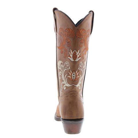 Sage 9072 Womens Brown Leather Slip On Cowboy Western Boots