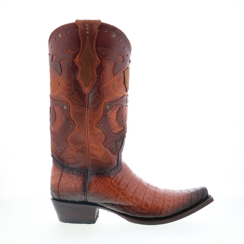King Exotic Belly Caiman Snip Boot Mens Brown Wide Cowboy Western Boots