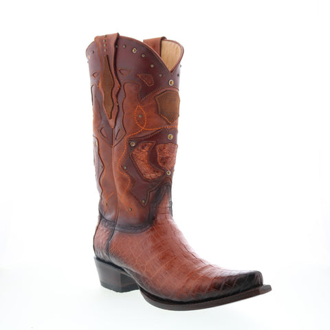 King Exotic Belly Caiman Snip Boot Mens Brown Wide Cowboy Western Boots