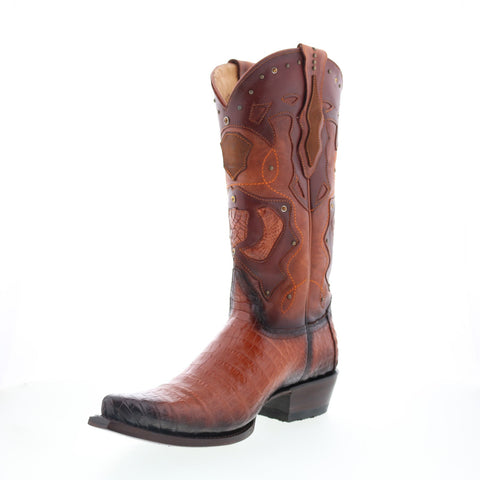 King Exotic Belly Caiman Snip Boot Mens Brown Wide Cowboy Western Boots