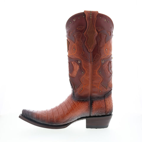 King Exotic Belly Caiman Snip Boot Mens Brown Wide Cowboy Western Boots