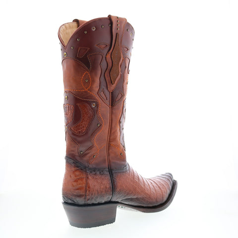 King Exotic Belly Caiman Snip Boot Mens Brown Wide Cowboy Western Boots