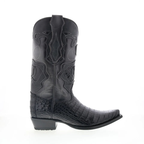 King Exotic Caiman Belly Snip Toe Mens Black Wide Cowboy Western Boots