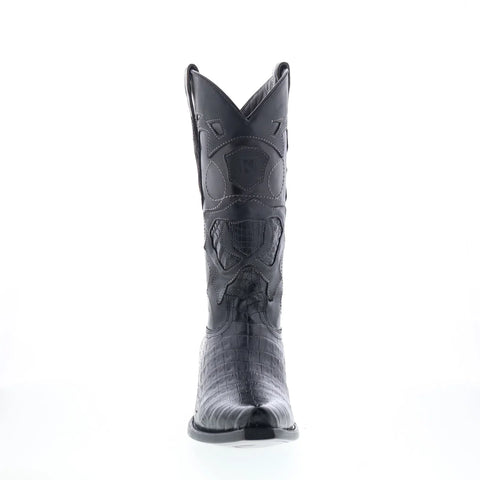 King Exotic Caiman Belly Snip Toe Mens Black Wide Cowboy Western Boots
