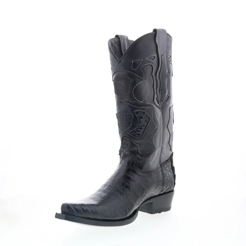 King Exotic Caiman Belly Snip Toe Mens Black Wide Cowboy Western Boots