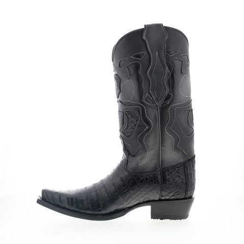 King Exotic Caiman Belly Snip Toe Mens Black Wide Cowboy Western Boots